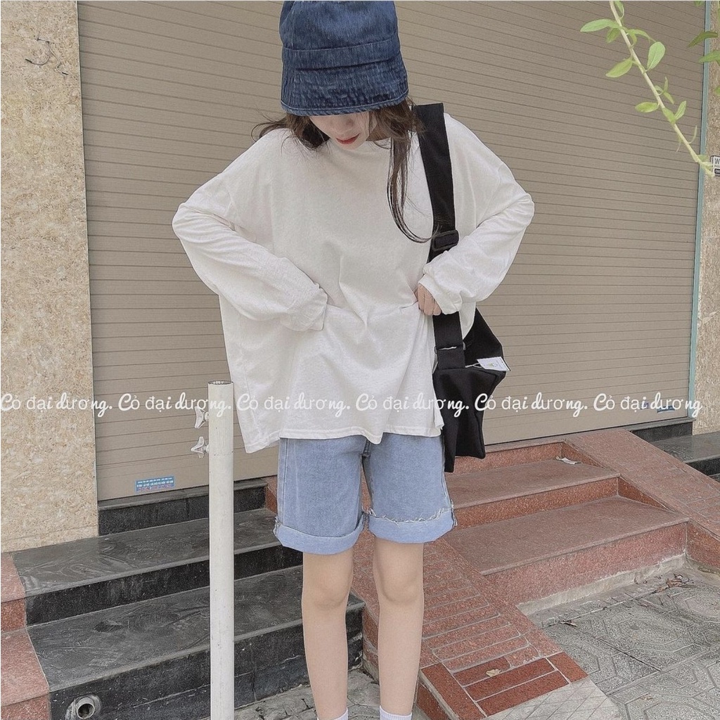 TG51 C4T5 Áo Phông Trơn Dài Tay Cotton Tay Bo Hàng Quảng Châu, Áo Phông Nam Nữ Mặc Cực Xinh