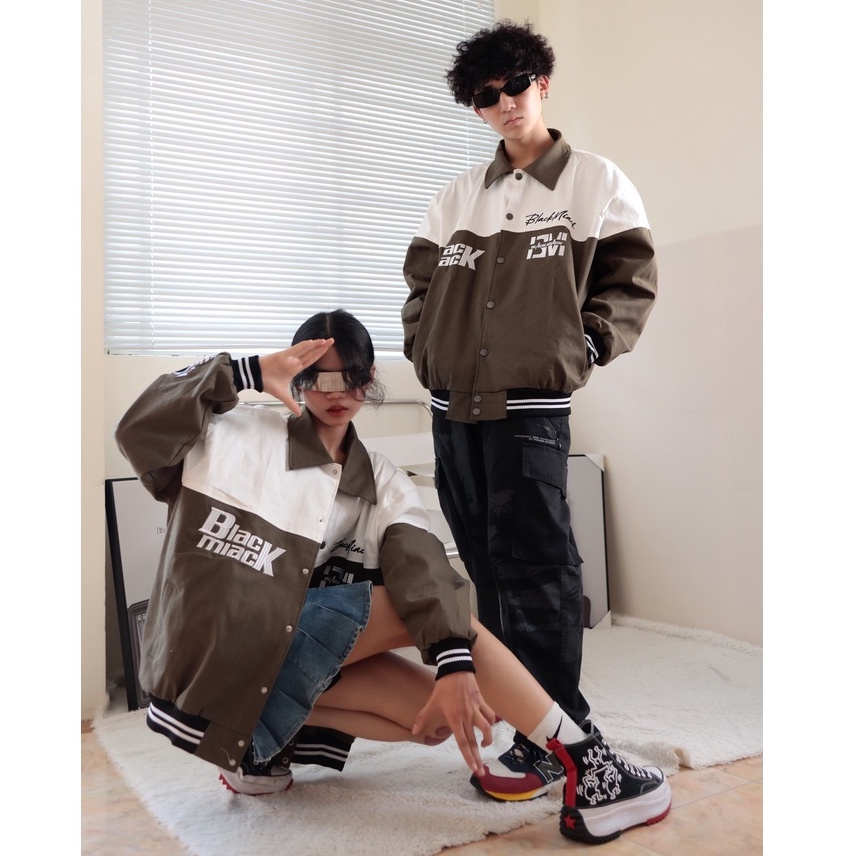 Áo Khoác Rockie Bomber Varsity, cổ bẻ, màu RÊU Full Thêu BLACKMIACK Varsity Jacket