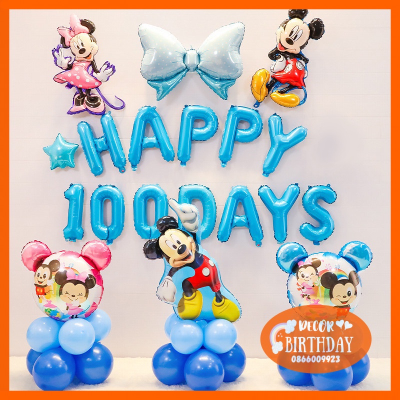 Set Trang Trí Sinh Nhật TUỔI CHUỘT Cho Bé Trai, Bóng Hình Mickey Đủ Mẫu, Set Y Hình Tặng Kèm Đồ Bơm Băng Dính