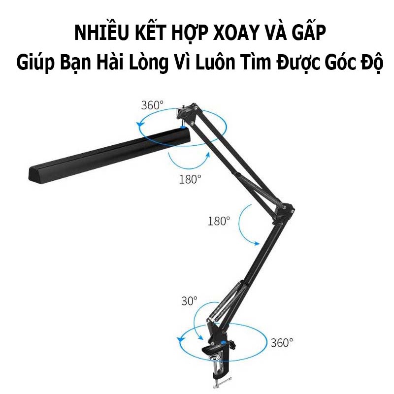 Kẹp Kim Loại Đèn LED Kẹp Bàn Pixar Linh Hoạt Có Thể Điều Chỉnh 10 độ sáng, đổi 3 màu, LED Thanh treo mành hình