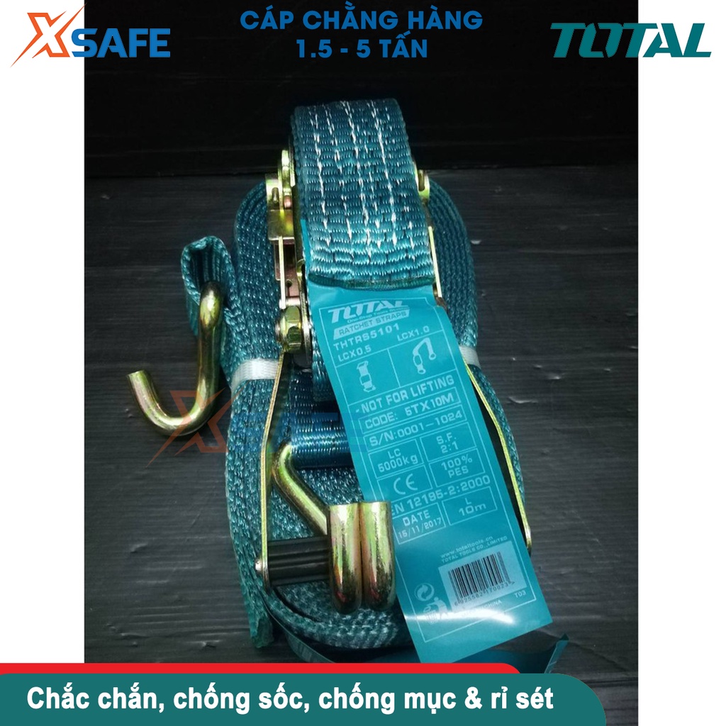 Dây cảo chằng hàng tăng đơ TOTAL 1.5-5 tấn 6-10m, bản 25/35/50cm, chống gỉ, chống trượt, chống dầu nhớt - chính hãng