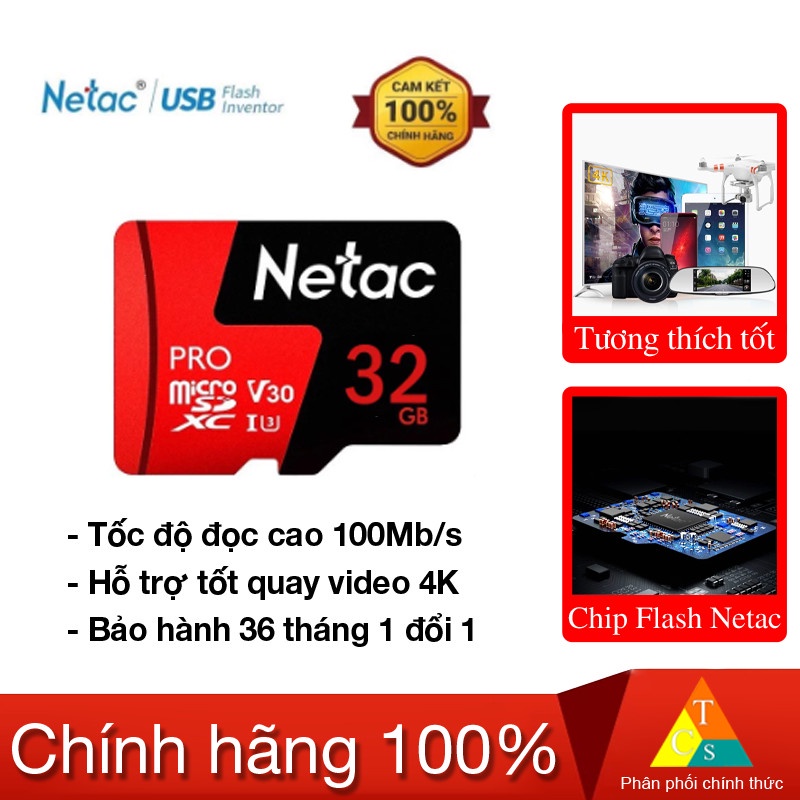 Thẻ nhớ micro sd Netac 32GB U3 Pro Class10 - Hàng Chính Hãng