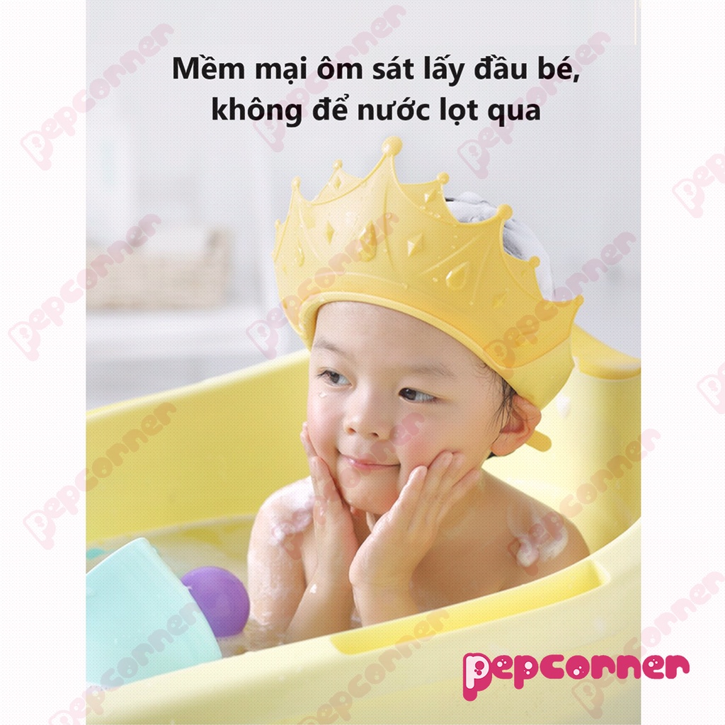 Mũ gội đầu chắn nước bảo vệ tai và mắt hình vương miện, nón tắm có thể điều chỉnh vòng đầu, chất liệu  PP + TPE cao cấp