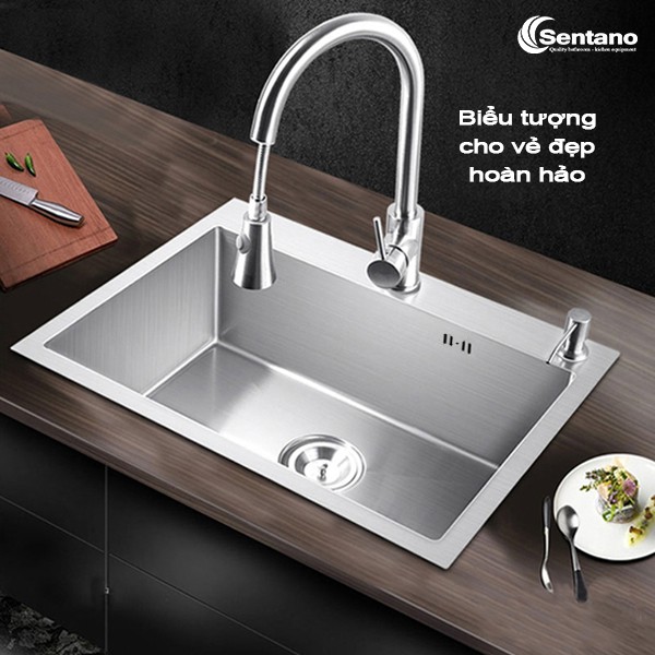 [BH 36 THÁNG] Chậu rửa chén liền khối 1 ngăn kiểu vuông SENTANO 60x45cm PLUS 100% INOX 304 | BigBuy360 - bigbuy360.vn