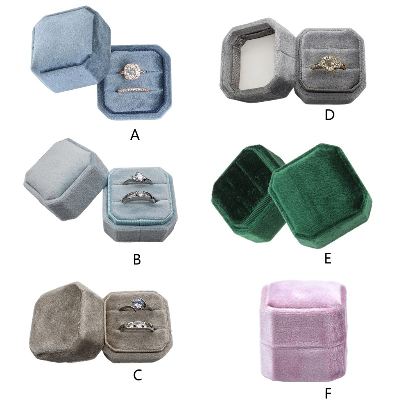 Hộp Đựng Nhẫn Hai Ngăn Bằng Vải Nhung Hình Bát Giác Kèm Nắp Tháo Rời Được Dành Cho Tiệc Cưới / Lễ Hội