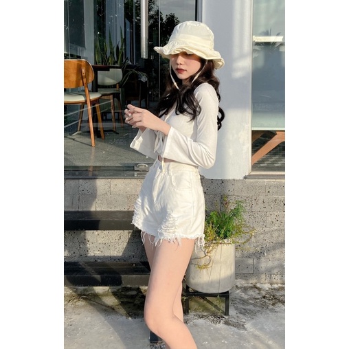 Áo Croptop Tay Dài Rút Ngực Tay Loe ⚡ YUMI BÁN SỈ