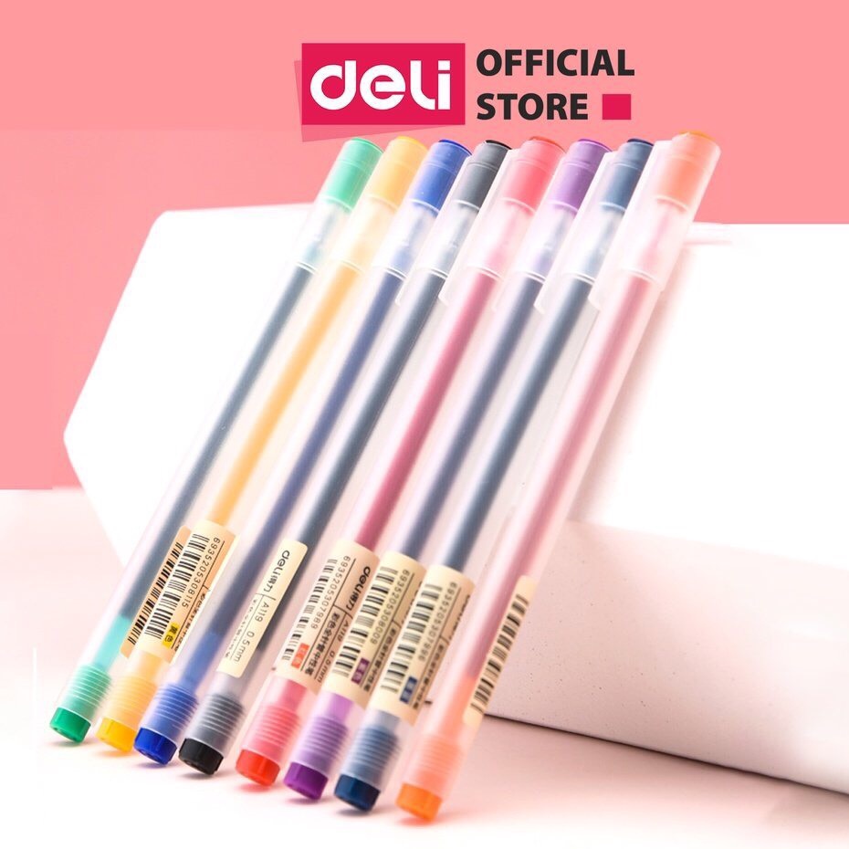 Bút mực gel Deli A119 nhiều màu có nắp đậy, đầu bút 0.5mm dùng để trang trí sổ, viết Bullet journal.