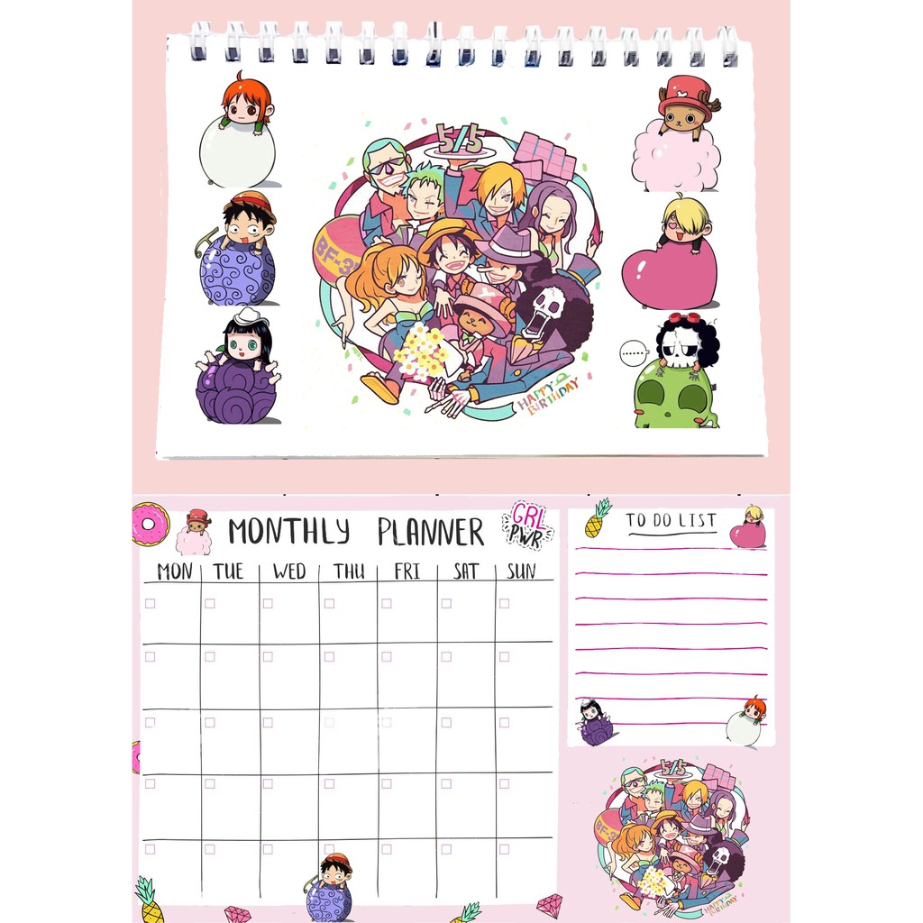 Sổ kế hoạch tháng one piece chopper MPI19 Monthly Planner 12 trang