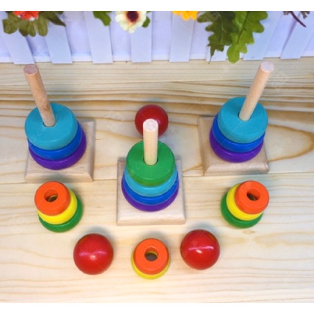 Combo 3 món đồ chơi gỗ cho bé gồm đàn gỗ - sâu uốn dẻo và tháp xếp chồng, giúp trẻ rèn luyện cơ tay, phát triển trí tuệ