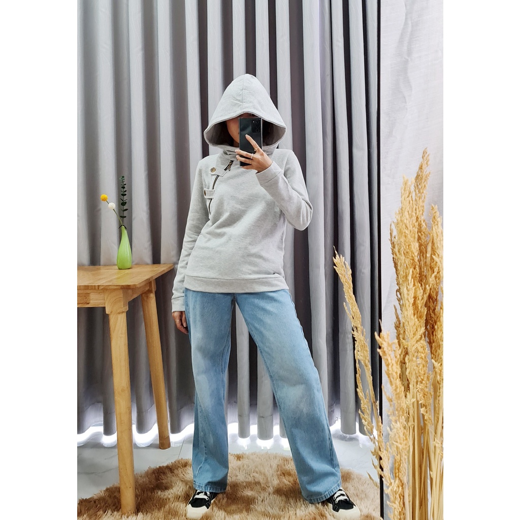 Q9574 & Q9575 - Áo nỉ hoodie Mango nút, dây kéo trước