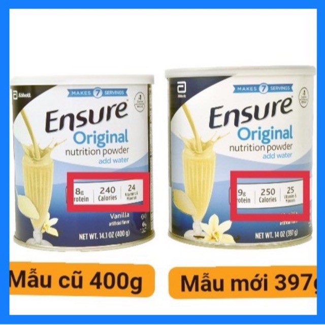 Sữa Ensure Mỹ Original Nutrition Powder 397g mẫu mới Vanilla date 2022