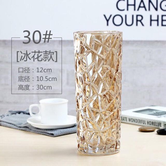 Lọ hoa thủy tinh pha lê hình trụ khía vàng kim