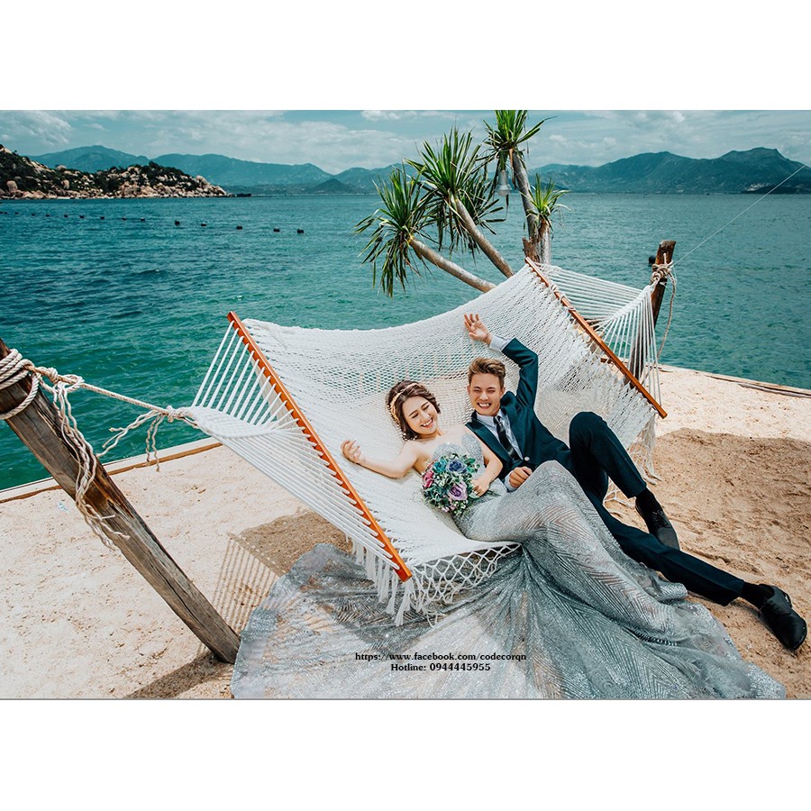 Võng trắng thư giãn đan lưới macrame 100x200
