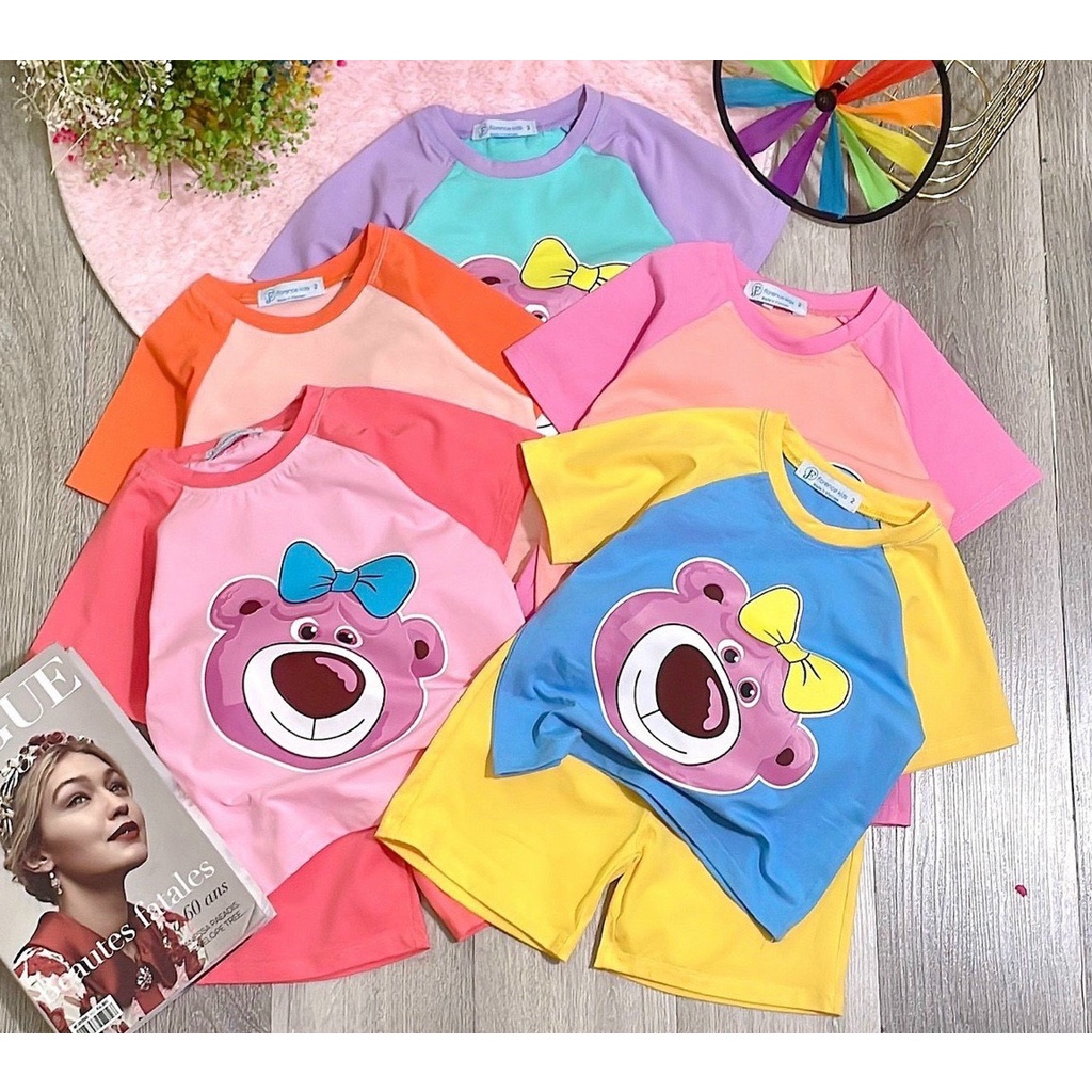 SET5 đồ bộ bé gái dễ thương in GẤU NƠ phối raplang từ 7kg đến 25kg-GAURAPLANG