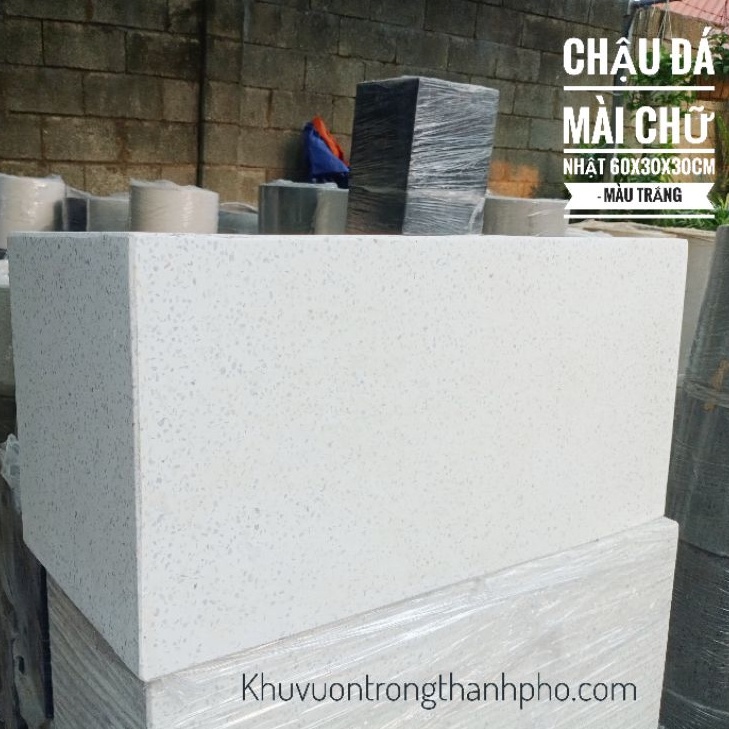 Chậu xi măng đá mài 60x30x30cm - màu TRẮNG