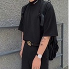 Áo Thun Tay Ngắn Cổ Cao Dáng Rộng Màu Đen Phong Cách Hàn Quốc Thời Trang Mùa Hè Cho Nam Size m-2xl