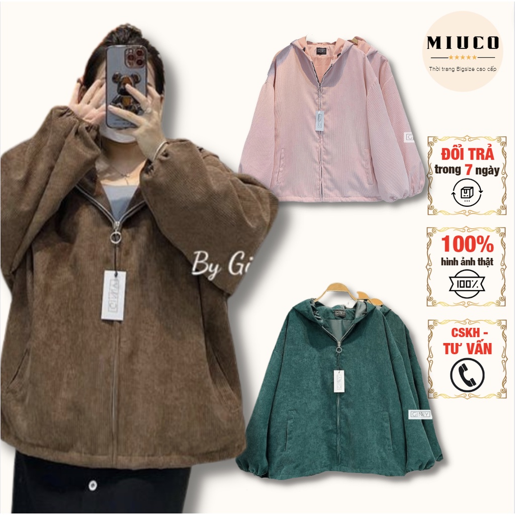 Áo Khoác Nhung Tăm Ulzzang Bigsize 2 Lớp | Có Mũ | Form Rộng | Áo khoác tặng mẹ, áo khoác mặc cặp với mẹ MIUCO [BIGSIZE]