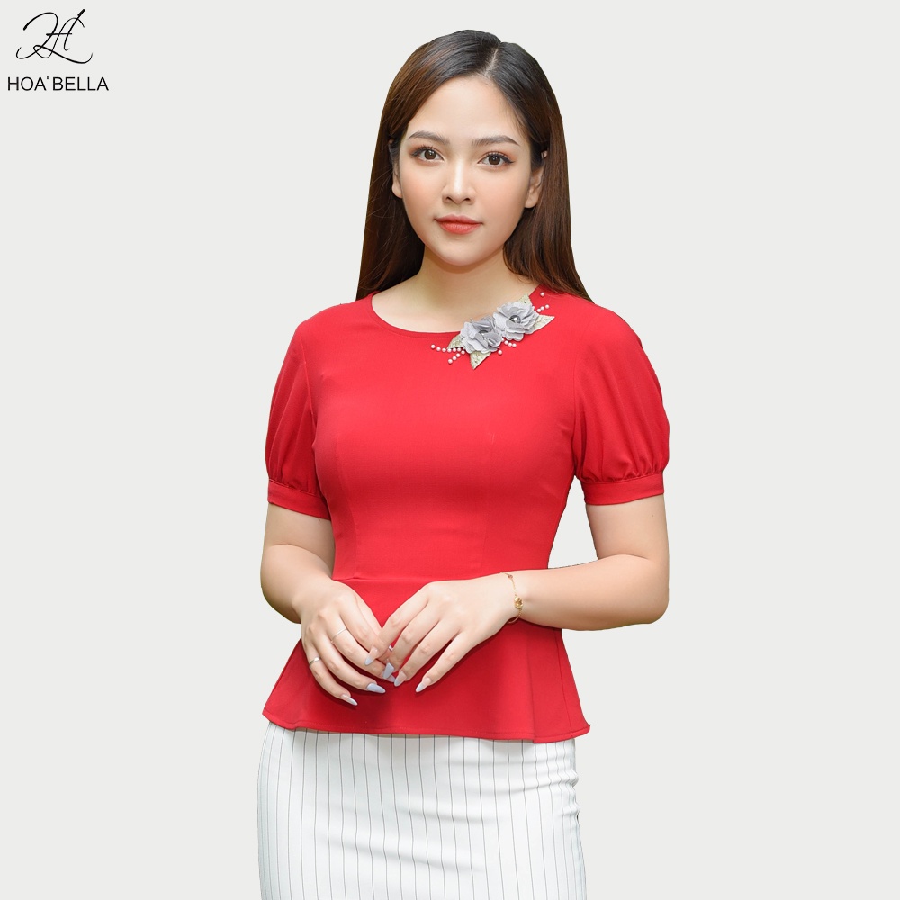 Áo Sơ Mi HOABELLA Dáng Peplum Đính Kết Hoa Cổ (MA31)