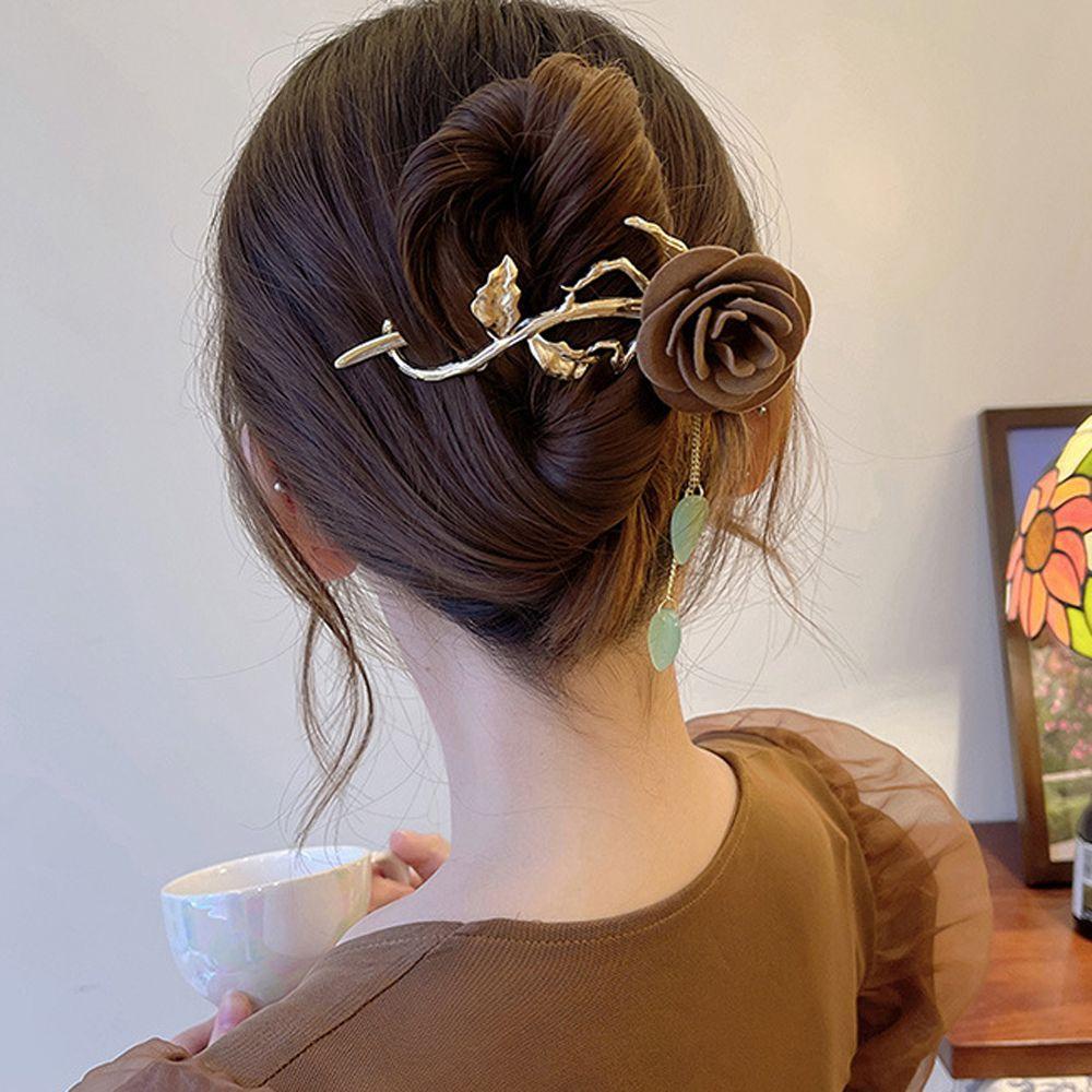 Kẹp Tóc Hình Hoa Hồng Phong Cách Pháp Sang Trọng Cho Nữ
