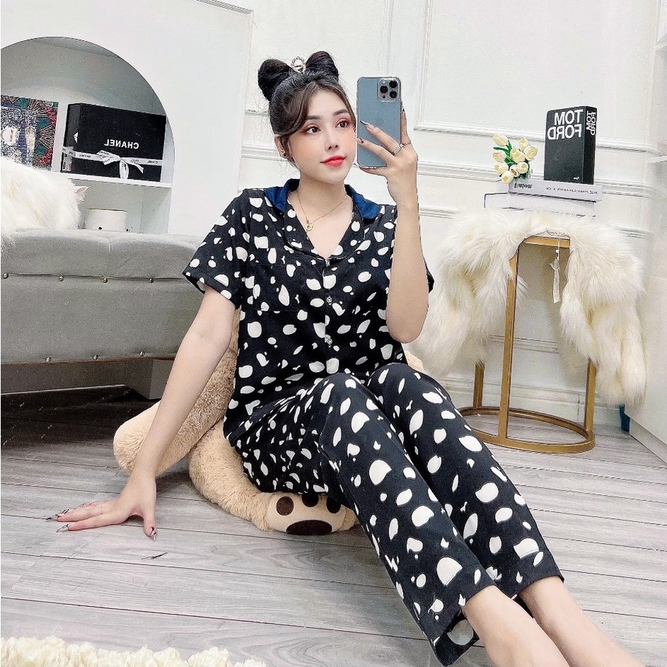 Đồ bộ nữ pijama lụa hàn quần dài in họa tiết dễ thương