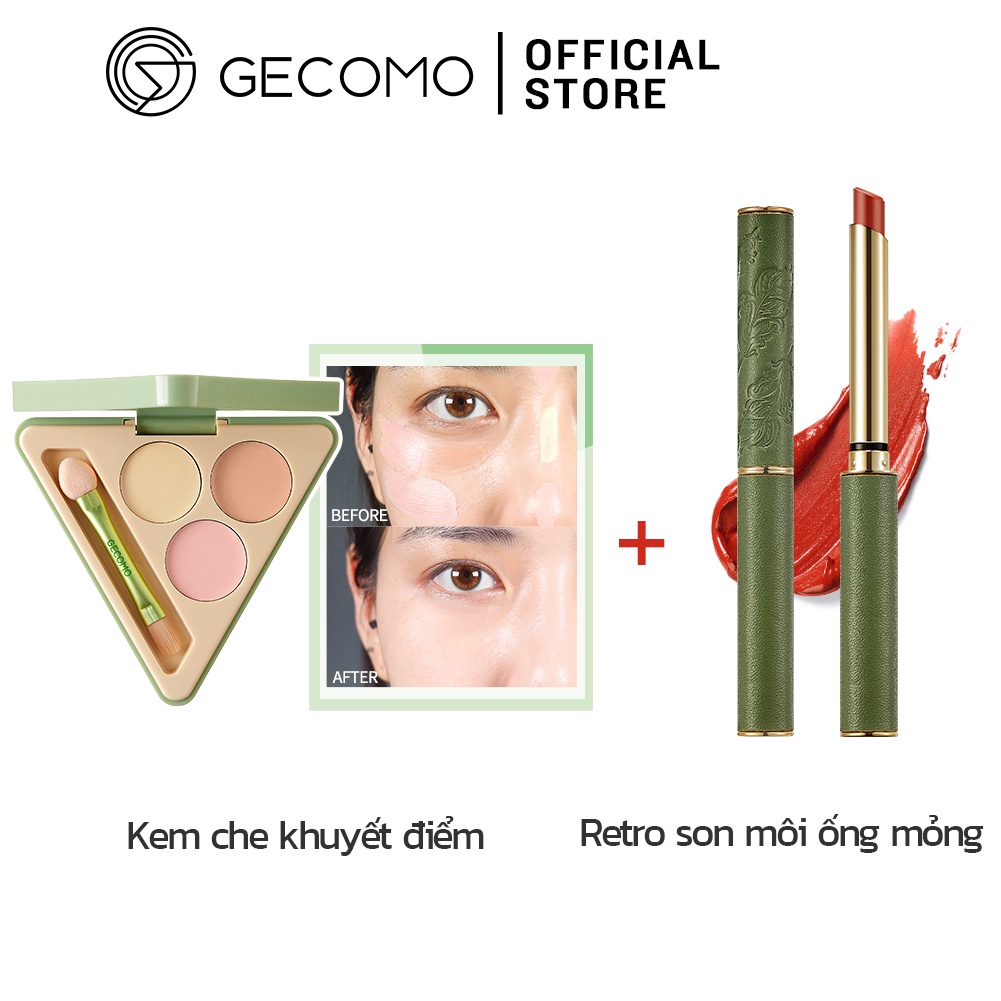 Set kem che khuyết điểm 3 trong 1 GECOMO kèm son môi lâu trôi dưỡng ẩm làm sáng da