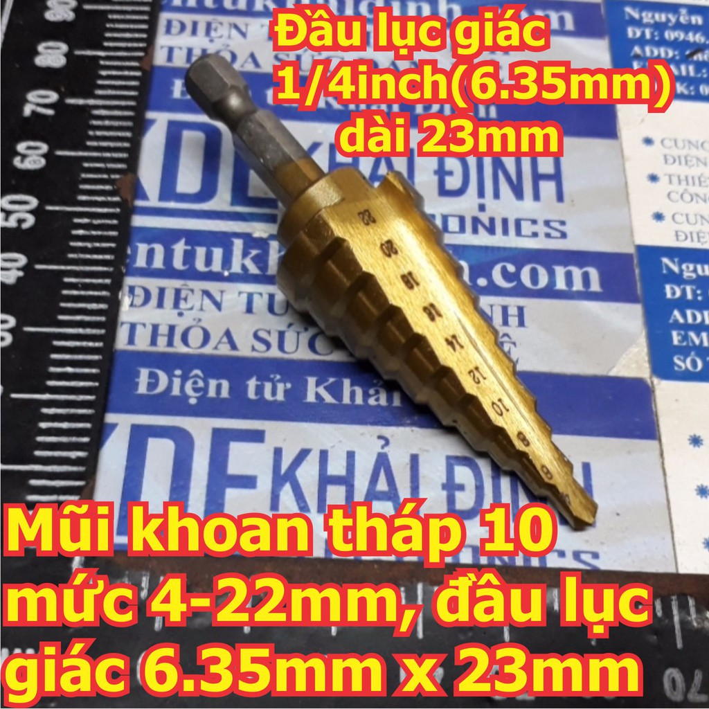 Mũi khoan tháp 10 mức 4-22mm, đầu lục giác 6.35mm x 23mm kde6194