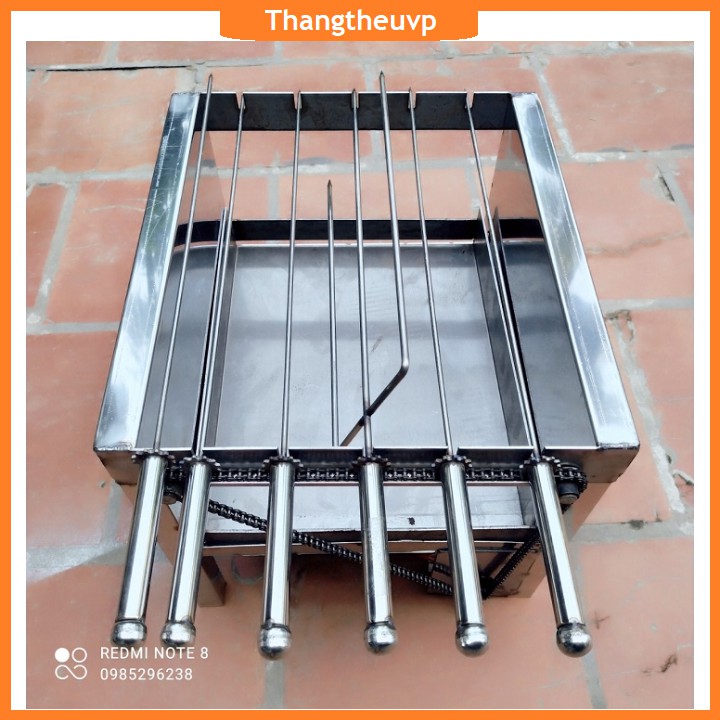 Máy nướng thịt chả inox lò quay gà vịt mini bếp nướng than hoa mô tơ tự động - Tặng 5 xiên đơn 1 xiên 3 inox