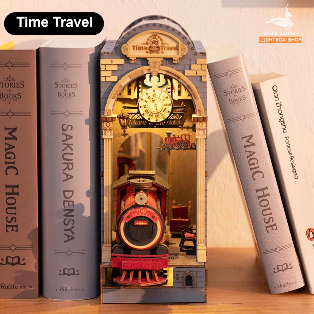 Mô hình 3D Book Nook Robotime Tự Làm bằng gỗ. Trang Trí Kệ sách | Đèn có công tắc cảm ứng. Book Nook DIY