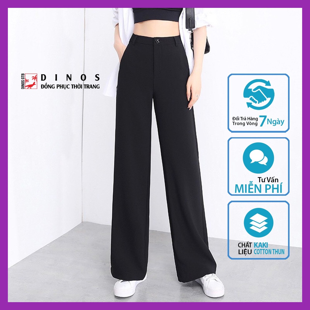 Quần ống rộng suông dáng dài cạp cao công sở màu đen, Quần tây nữ ống rộng khuy cài 1 cúc