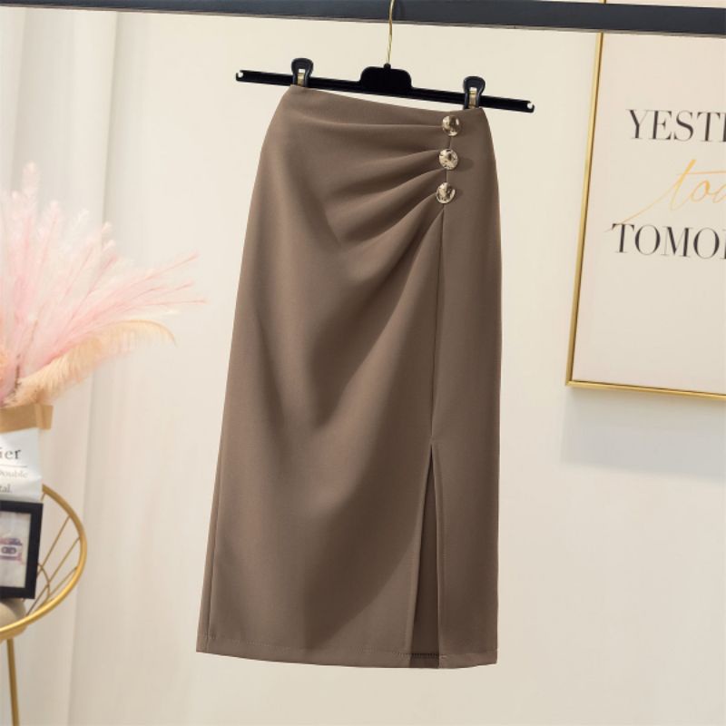 Chân váy  công sở dáng chữ A phối cúc  xẻ trước siêu xinh