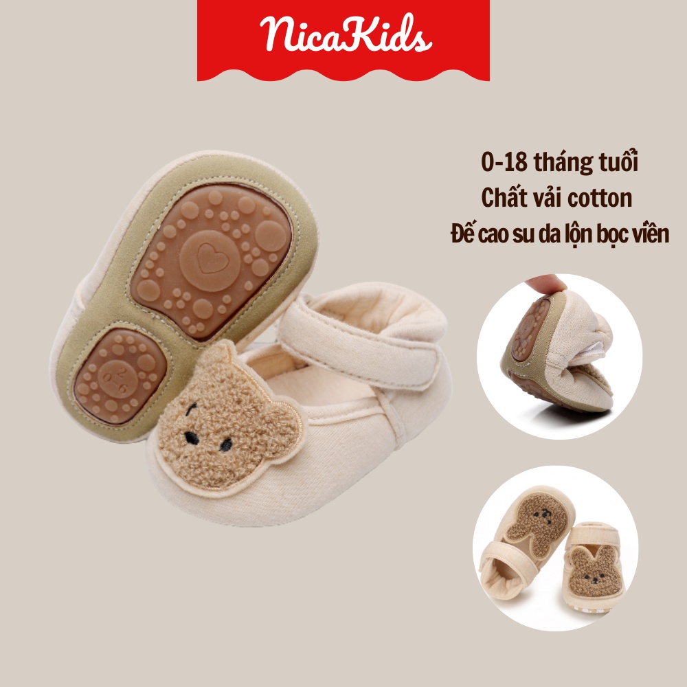 Giày tập đi hình gấu, hình thỏ cho bé 0-18 tháng tuổi 100% cotton hữu cơ tự nhiên chống trơn trượt mã002