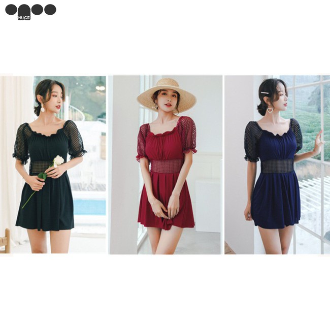 Đồ Bơi Nữ Một Mảnh Tay Ngắn Màu Trơn | BigBuy360 - bigbuy360.vn