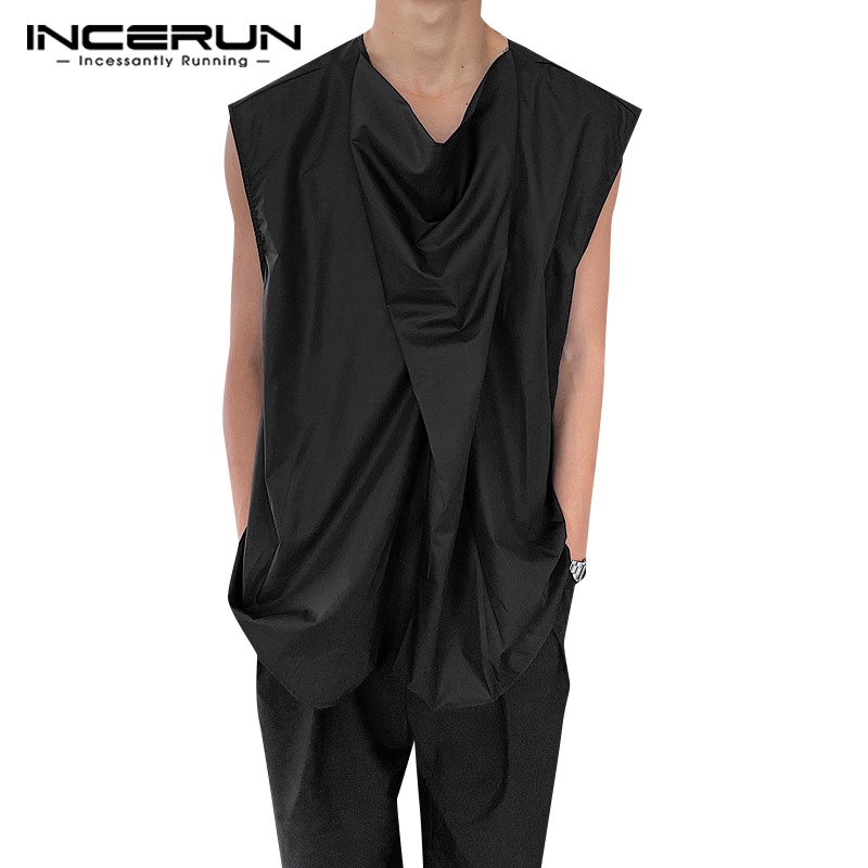 Áo ba lỗ INCERUN cổ bèo màu trơn thời trang mùa hè cho nam