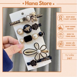 Set 5 kẹp tóc mái LAYANA kiểu Hàn Quốc đính đá màu đen tiểu thư sang chảnh KT5_LAYANA STORE