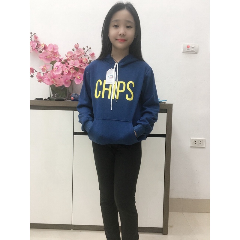 Áo Hoodie nỉ lót lông cho bé trai, bé gái 12- 38kg - CHIPS