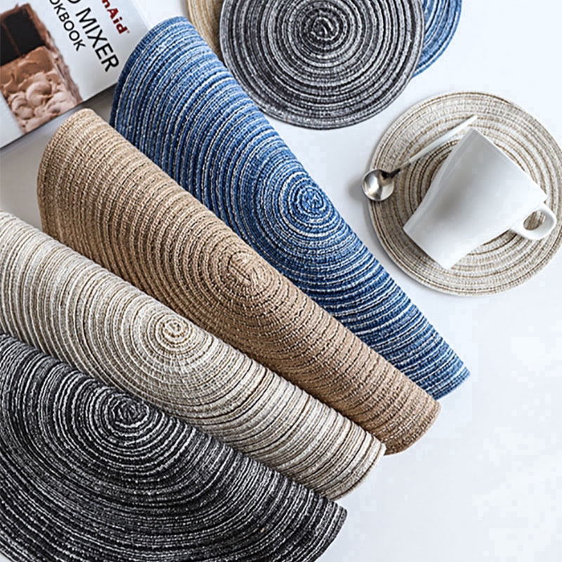 Miếng lót ly hình tròn chất liệu vải lanh cách nhiệt trang trí nhà cửa