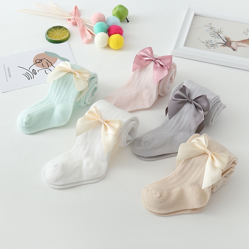 Quần Tất Lưới Cotton Mềm Mại Thoáng Khí Đính Nơ Chống Muỗi Mùa Hè Cho Bé Gái