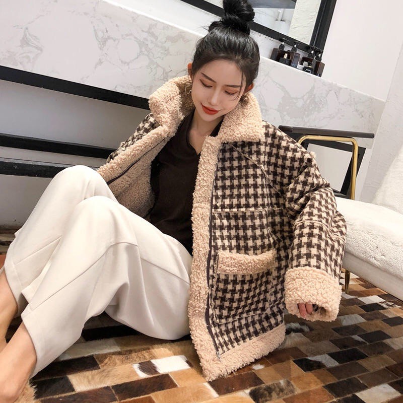 Áo khoác dạ caro lót lông cừu siêu xịn hàng Quảng Châu