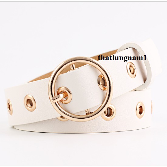 Thắt lưng khoen vàng 3cm hot hit - 2 màu đen trắng