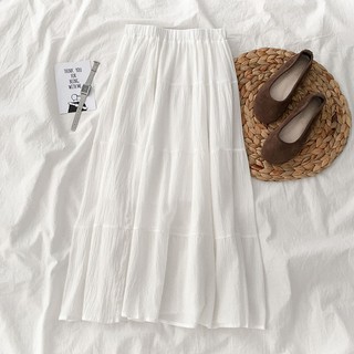 (HÀNG SẴN) Chân váy trắng midi dáng dài vải đũi mềm nhẹ nhàng phối 3 viền Vintage Hàn Quốc