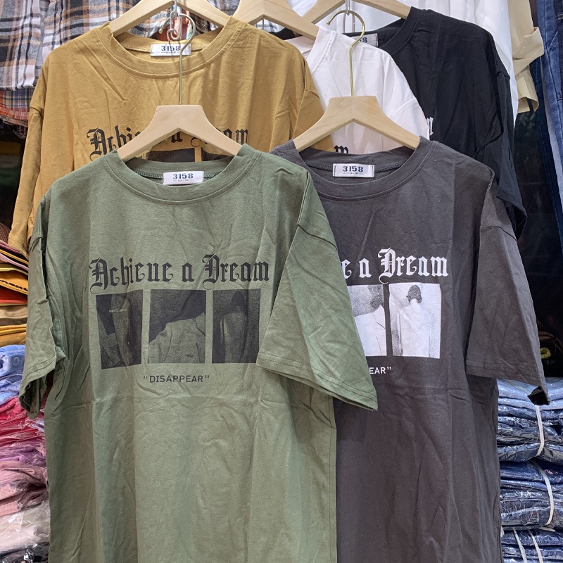 Áo phông Unisex 3158 form rộng tay lỡ in chữ thun nam nữ chất cotton hàng Quảng Châu ANDOSA AT12