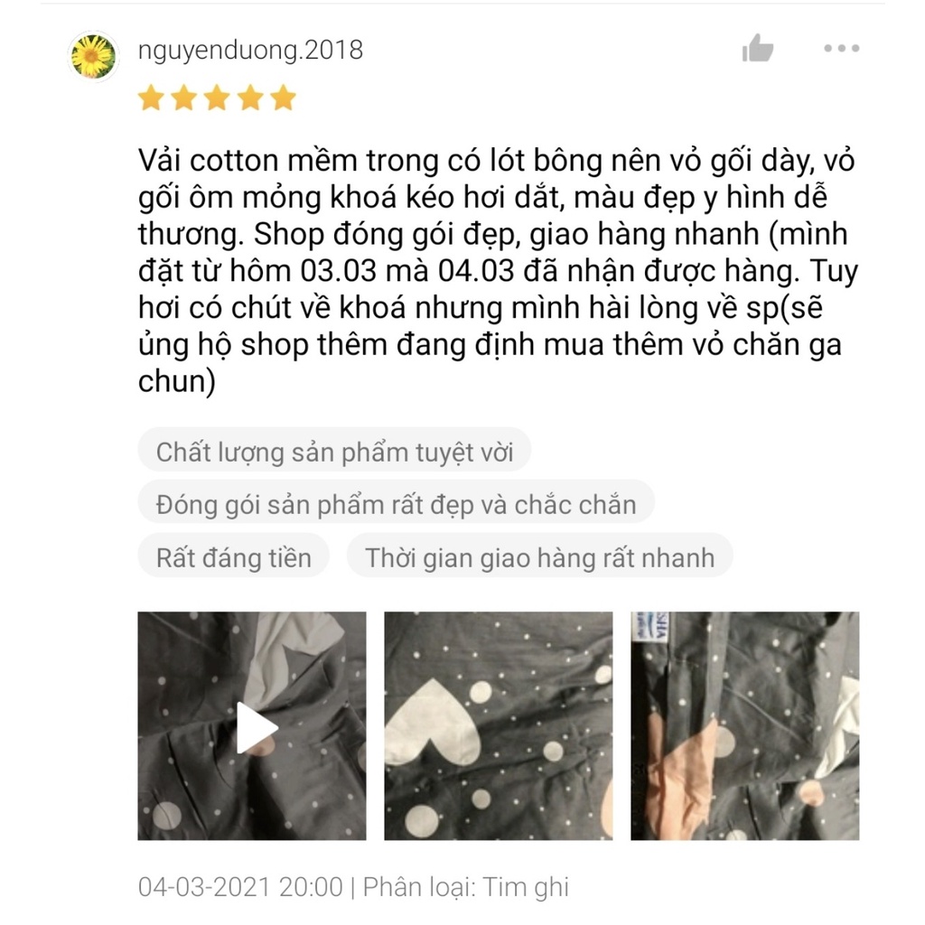 Vỏ gối cotton 100% 1 đôi 45x65 Dream Bedding khoá kéo trần bông mỏng mềm êm, không phai xù