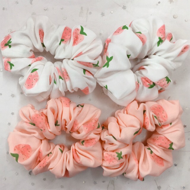 Dây buộc tóc vải scrunchies dâu tây