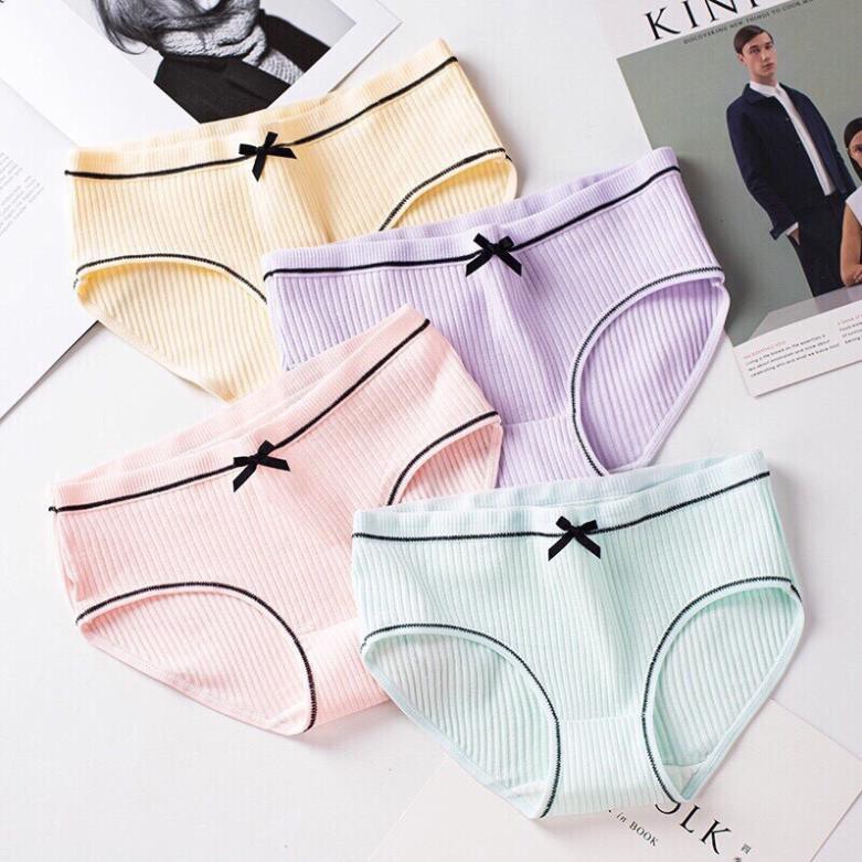 Quần lót cotton nữ gân tăm đính nơ KHÁNG KHUẨN | BigBuy360 - bigbuy360.vn
