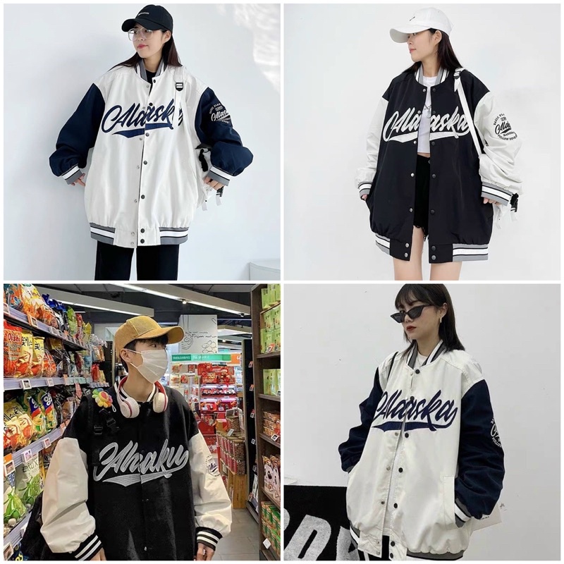 [SIEU SALE] Bomber gió pha hai lớp ALAKANG ulzangg phối màu Đen Trắng (kèm ảnh thật)