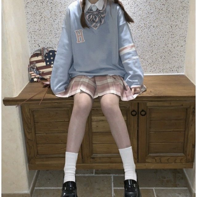 (Có sẵn)Áo len học sinh tay kẻ màu ngọt phong cách Hàn | BigBuy360 - bigbuy360.vn