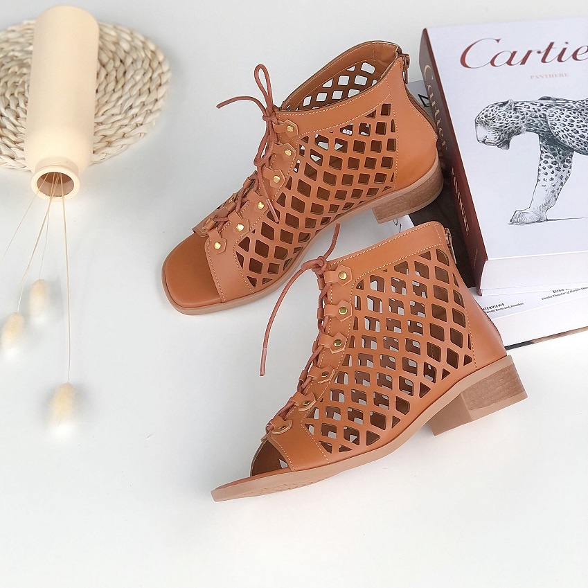 Giày sandal chiến binh da cắt lazer cột dây đế thấp hàng xịn lạ mắt sang trọng S370