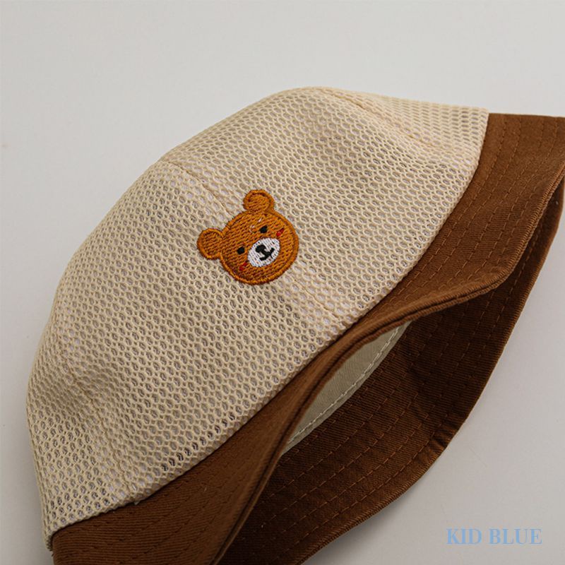 Mũ Tai Bèo Phối Lưới Thêu Hình Gấu Nhỏ Dễ Thương Cho Bé