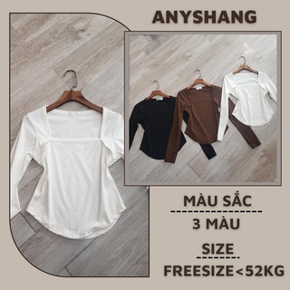 Áo thun cổ vuông tay dài chất cotton co dãn 4 chiều xinh xịu ảnh thật ANSA13