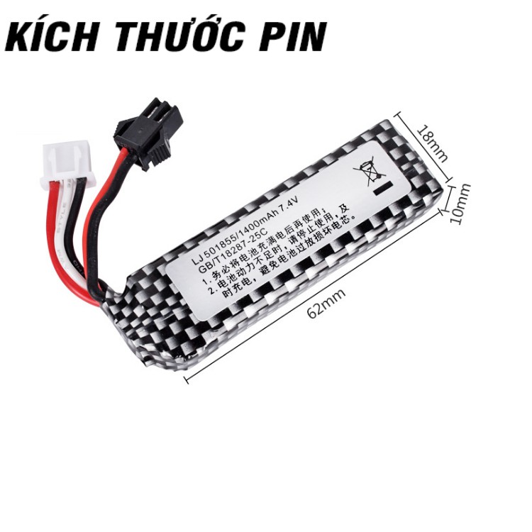 Pin 7.4v 1400mah 25C cho xe mô hình điều khiển đồ chơi trẻ em pin 2 cổng nối SM-2P và XH-3P